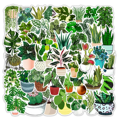 50PCS Green Plant Graffiti Waterproof Sticker Creative Trend Decoration Refrigerator Notebook Skateboard Guitar