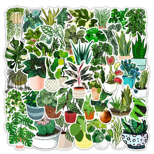 50PCS Green Plant Graffiti Waterproof Sticker Creative Trend Decoration Refrigerator Notebook Skateboard Guitar