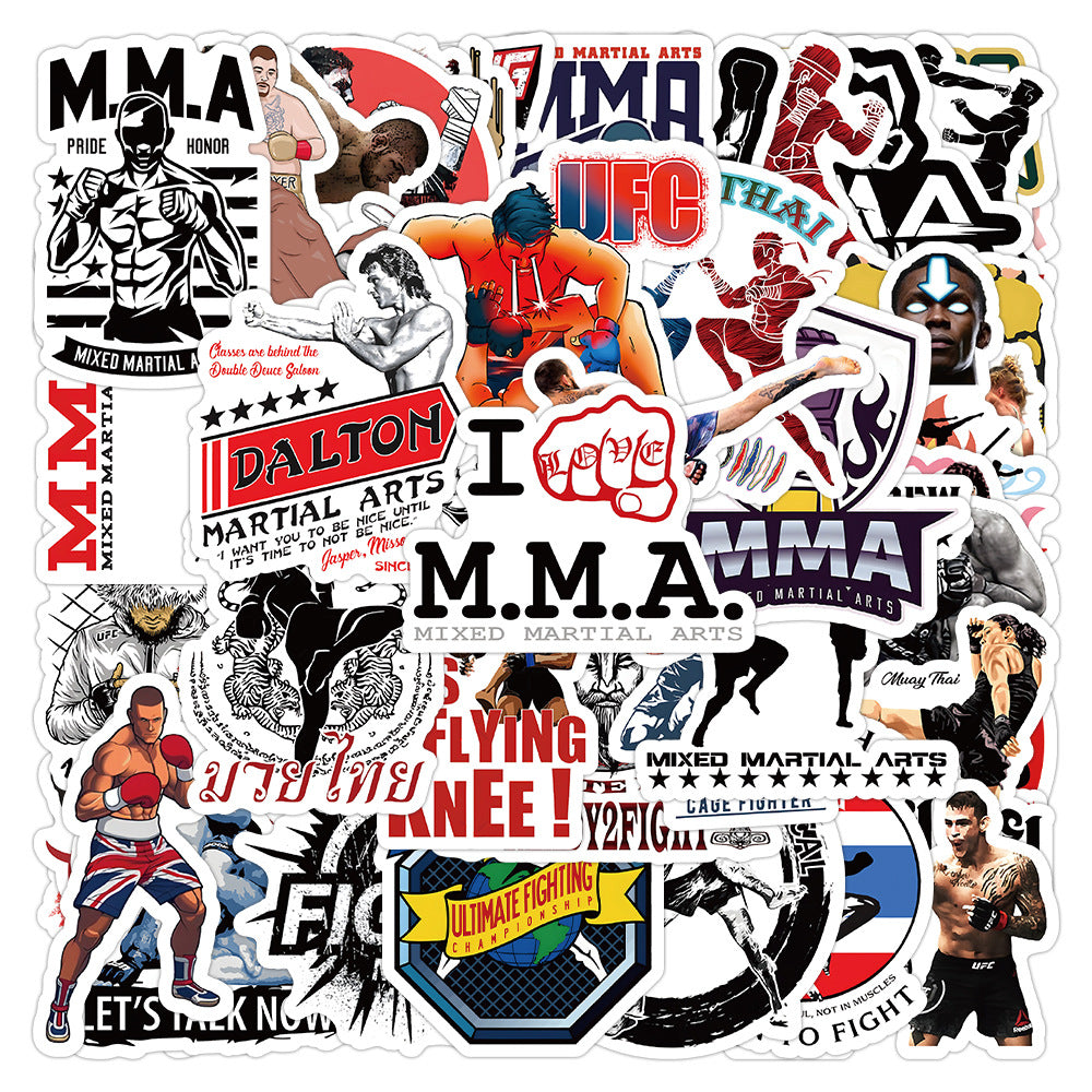 50PCS MMA Sports Doodle Stickers, Cartoon Fighting & Grappling Action Vinyl Decals for Gym Gear, Laptops, Water Bottles