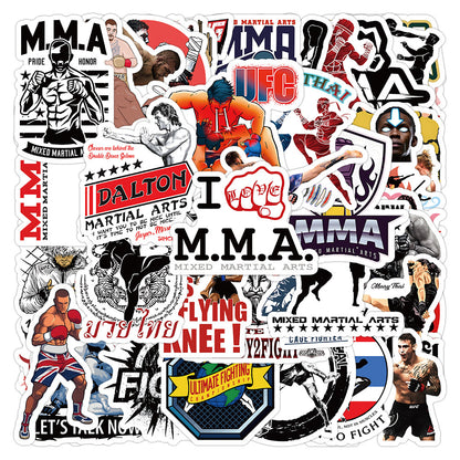 50PCS MMA Sports Doodle Stickers, Cartoon Fighting & Grappling Action Vinyl Decals for Gym Gear, Laptops, Water Bottles