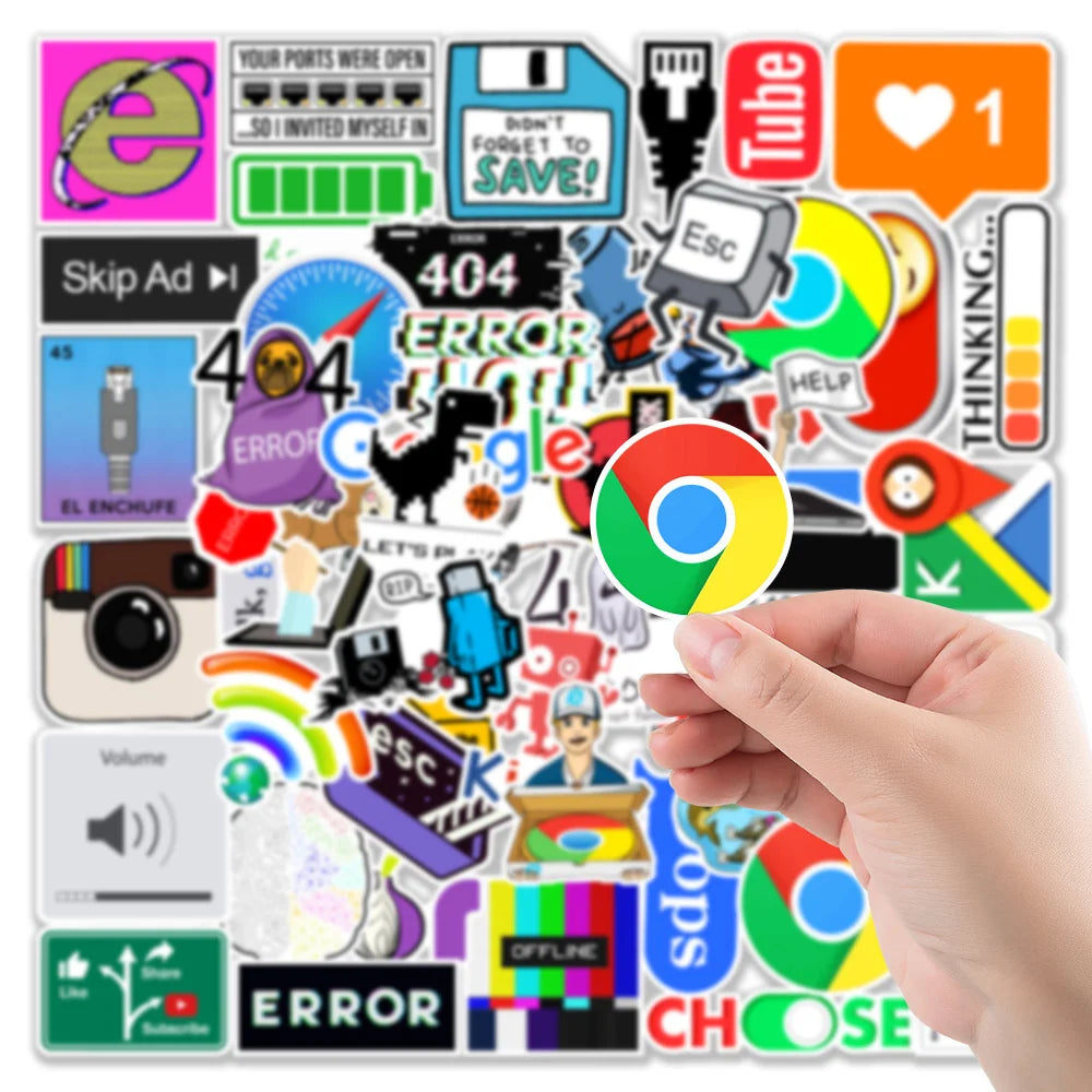 50PCS 404 Network Error Graffiti Stickers Personalised Fashion Creative DIY Exquisite Decorative Stickers Mobile Phone Computer Skateboard Helmet Popular Decals Toys