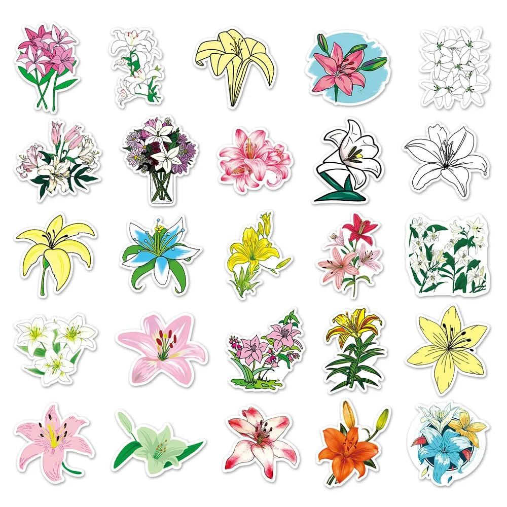 50PCS Lily Flower Cartoon Flower Personality Creative Sticker Guitar Refrigerator Helmet Motorcycle  Waterproof