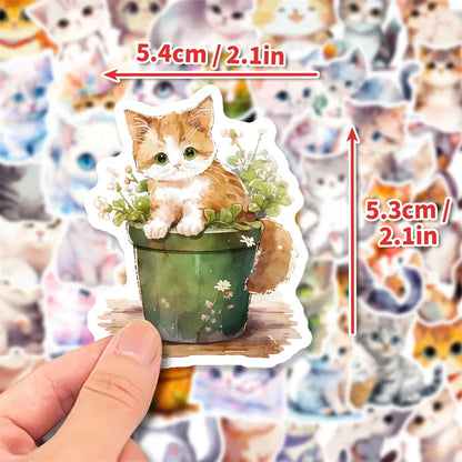 50PCS New Cartoon Watercolor Cat Personalized Creative Sticker DIY  Guitar Computer  Suitcase  Helmet Waterproof