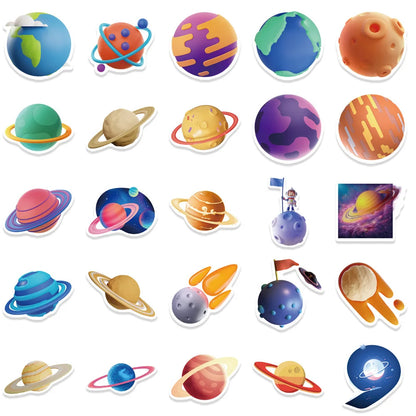 50PCS Cartoon Planet Graffiti Waterproof Sticker Personalized Decoration Creative Refrigerator Skateboard Helmet