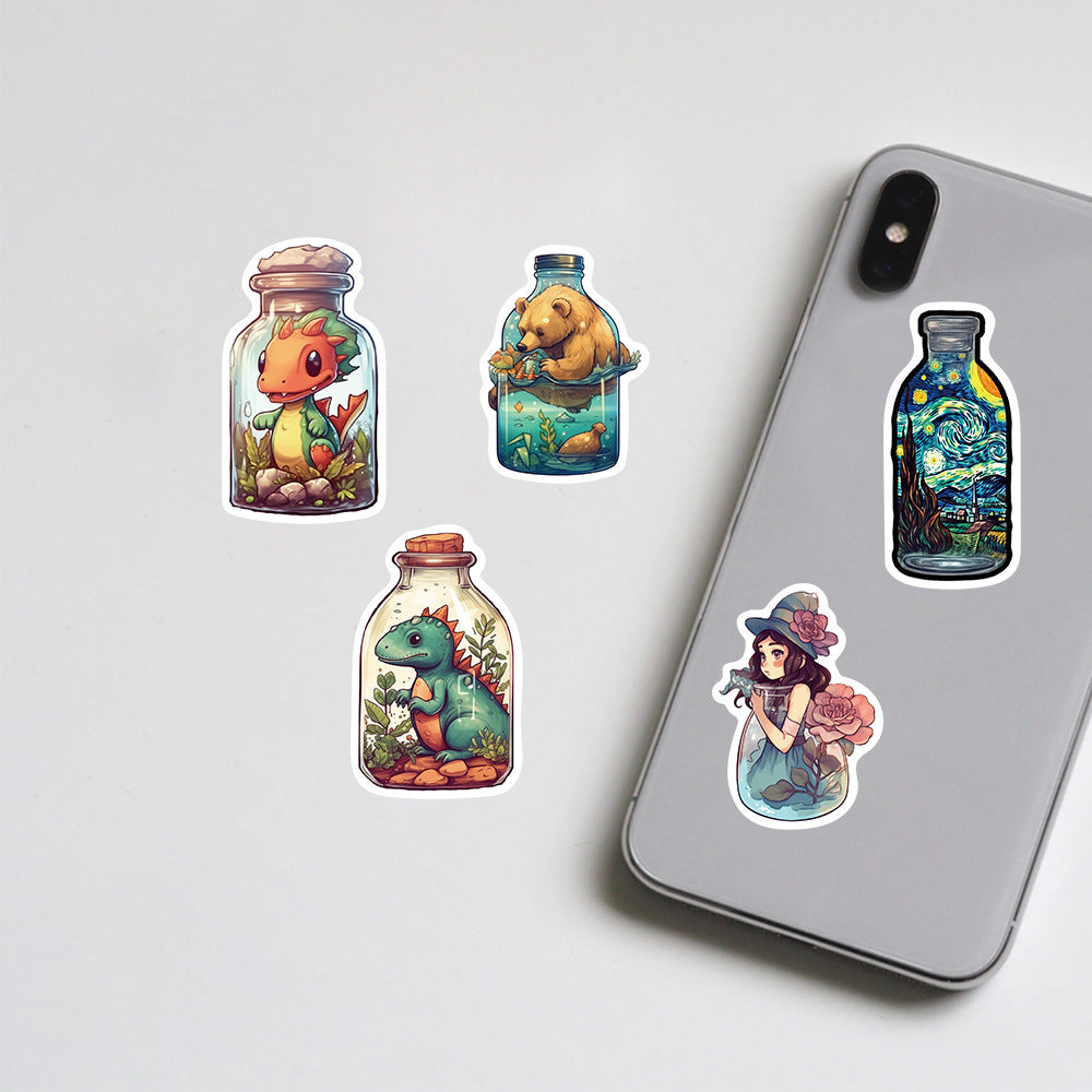 50PCS Cute Glass Jar Doodle Stickers, Cartoon Transparent Bottle Decals for Planners, Journals, and Aesthetic Decor