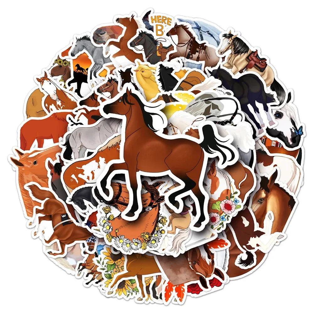 50PCS Cartoon Horse Racing Sticker Toys Luggage Laptop IPad Gift DIY Phone Case Motorcycle Waterproof Sticker Cup