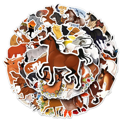 50PCS Cartoon Horse Racing Sticker Toys Luggage Laptop IPad Gift DIY Phone Case Motorcycle Waterproof Sticker Cup