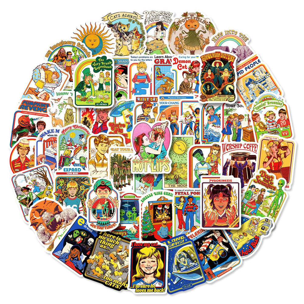 50PCS Retro European & American Humor Graffiti Stickers for Suitcases, Guitars, Water Bottles, Skateboards, Helmets, and More Exquisite DIY Desktop Decor Decals