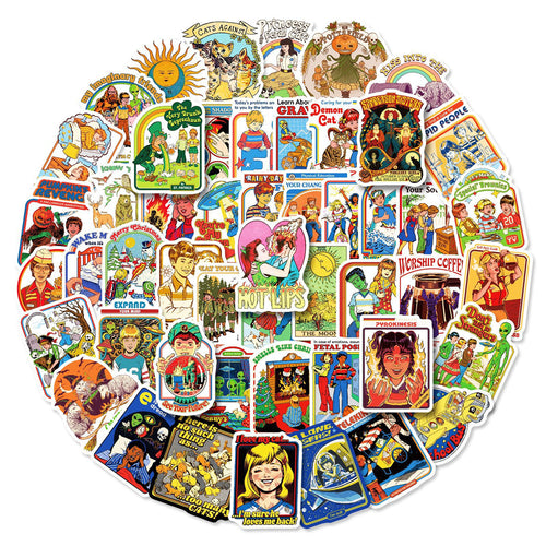 50PCS Retro European & American Humor Graffiti Stickers for Suitcases, Guitars, Water Bottles, Skateboards, Helmets, and More Exquisite DIY Desktop Decor Decals