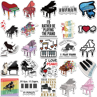 50PCS cartoon piano instrument creative decorative style graffiti stickers, personalized and fashionable creative DIY exquisite decorative decals, water cups, helmets, skateboards, popular sticker toys