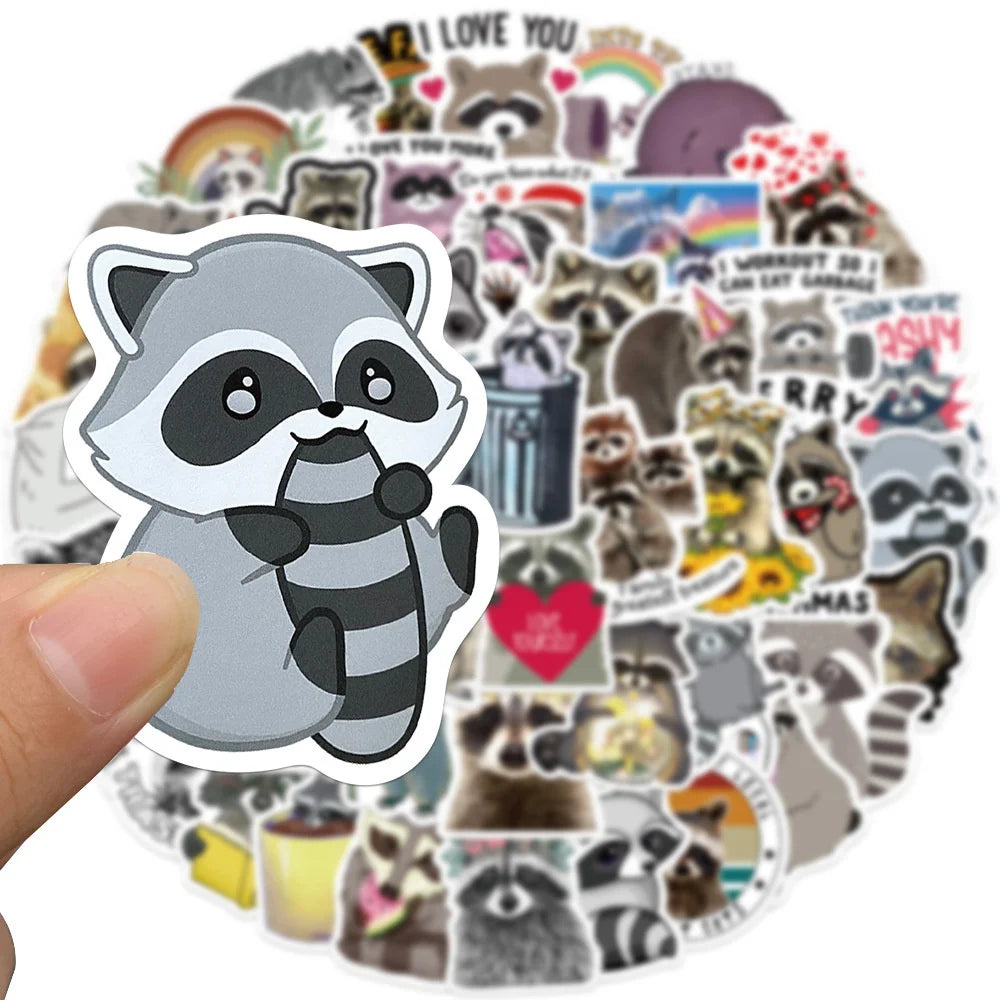 50PCS Cartoon Cute Animal Raccoon Children Sticker for Luggage Laptop IPad Journal Guitar Waterproof Sticker