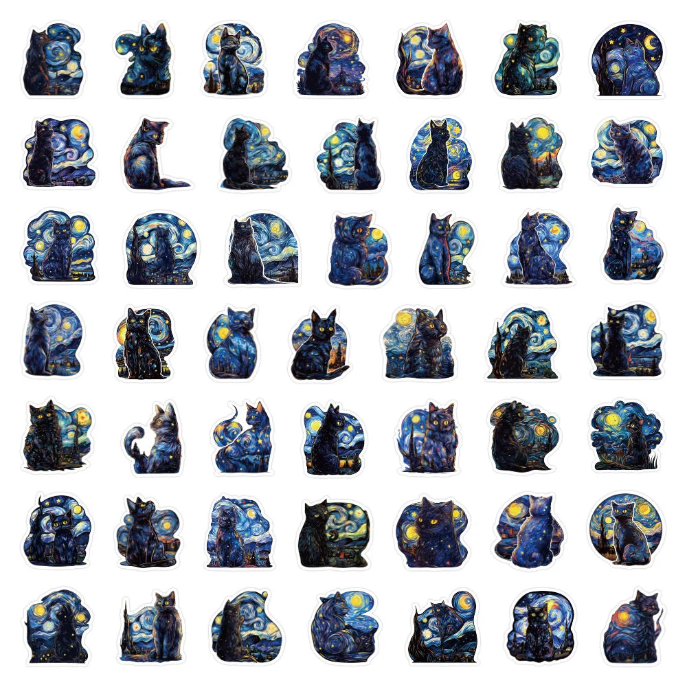 50PCS Oniric Cat Stickers - Collective Unconscious Decals for Lucid Dream Logs, Archetype Mapping & Transpersonal Psychology Journals