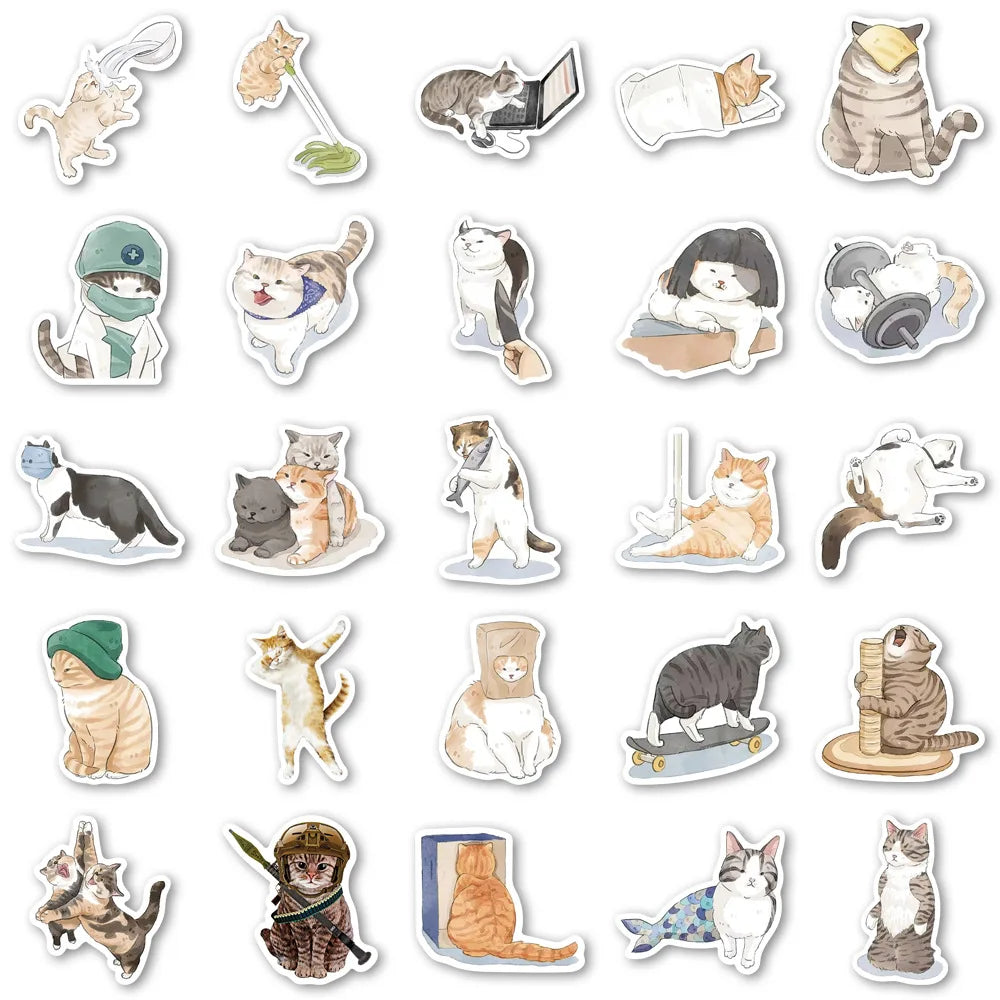 50PCS Cartoon Cat Sticker Animal Graffiti Luggage Desk Notebook Helmet Computer Pattern Scrapbook Toy Decoration