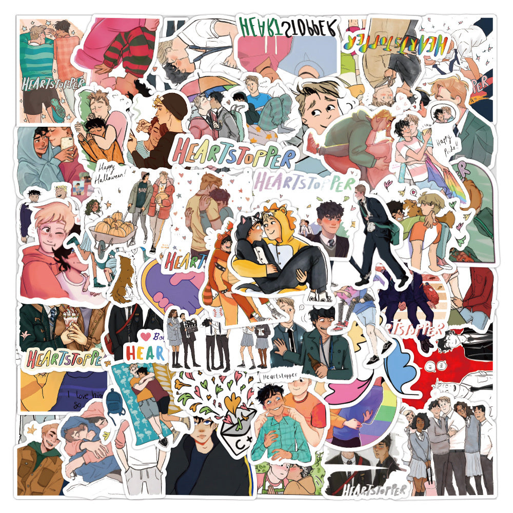 50PCS Heartstopper Inspired Stickers - LGBTQ+ Anime Decals for Journals, Laptops, Water Bottles & Pride Theme Gifts