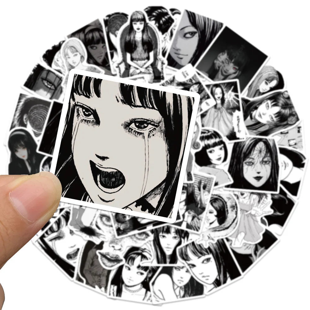50PCS Japanese Horror Anime Fujiang Girl Graffiti Stickers Ito Junji Suitcase Water Cup Notebook Stickers