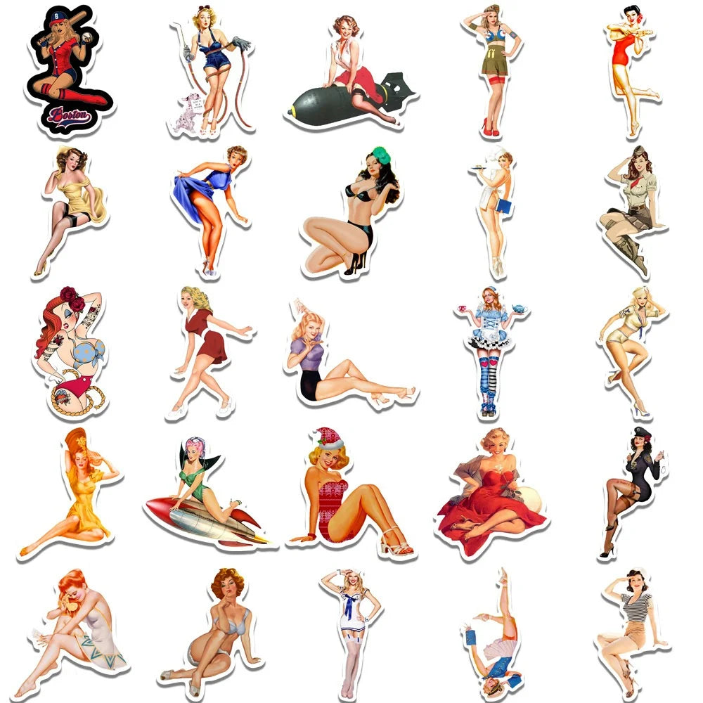 50PCS Cartoon Pin Up Girl Sexy Girl Series Stickers  Luggage Laptop IPad Phone Case Journal Waterproof Stickers
