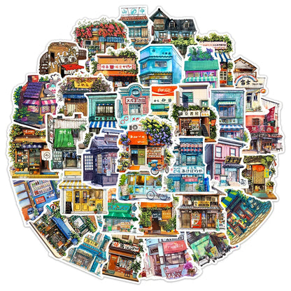 50pcs Japanese Corner Shop Cartoon Graffiti Waterproof Sticker Decoration Creative Refrigerator Skateboard Decal