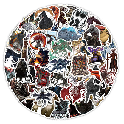 50PCS Dark Souls Inspired Cartoon Stickers - Gothic Fantasy & Boss Battle Doodle Decals for Gaming Journals, Difficulty Aesthetics, Death Count Trackers & Soulsborne Fan Art Projects