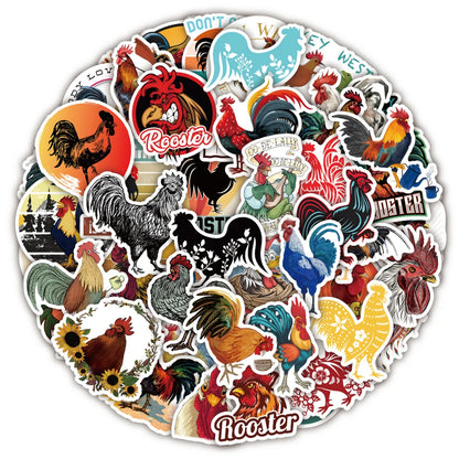 50 pieces of cartoon animal rooster creative graffiti stickers, personalized DIY bicycle, skateboard, car helmet, laptop, phone case decorative sticker toys
