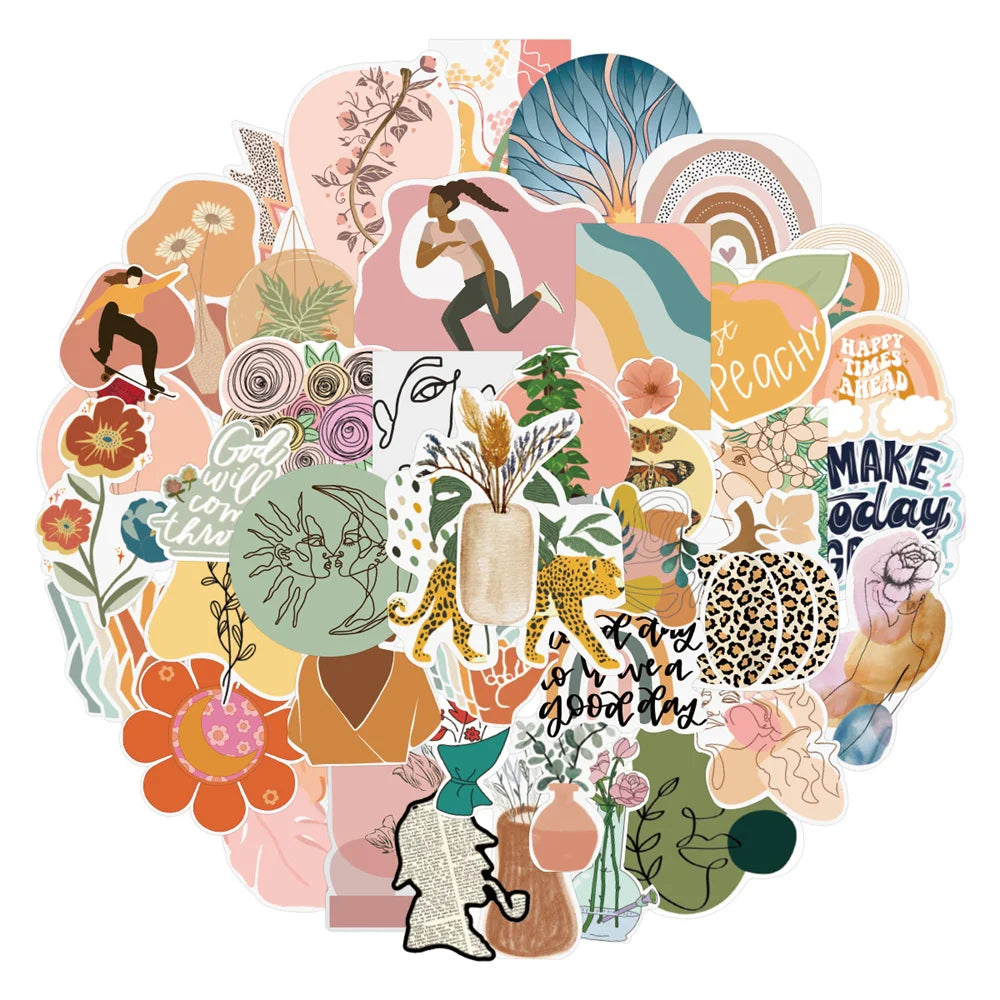 50PCS Aesthetic Art Graffiti Sticker Waterproof Removable Notebook Scooter Trunk Motorcycle Water CupRefrigerator