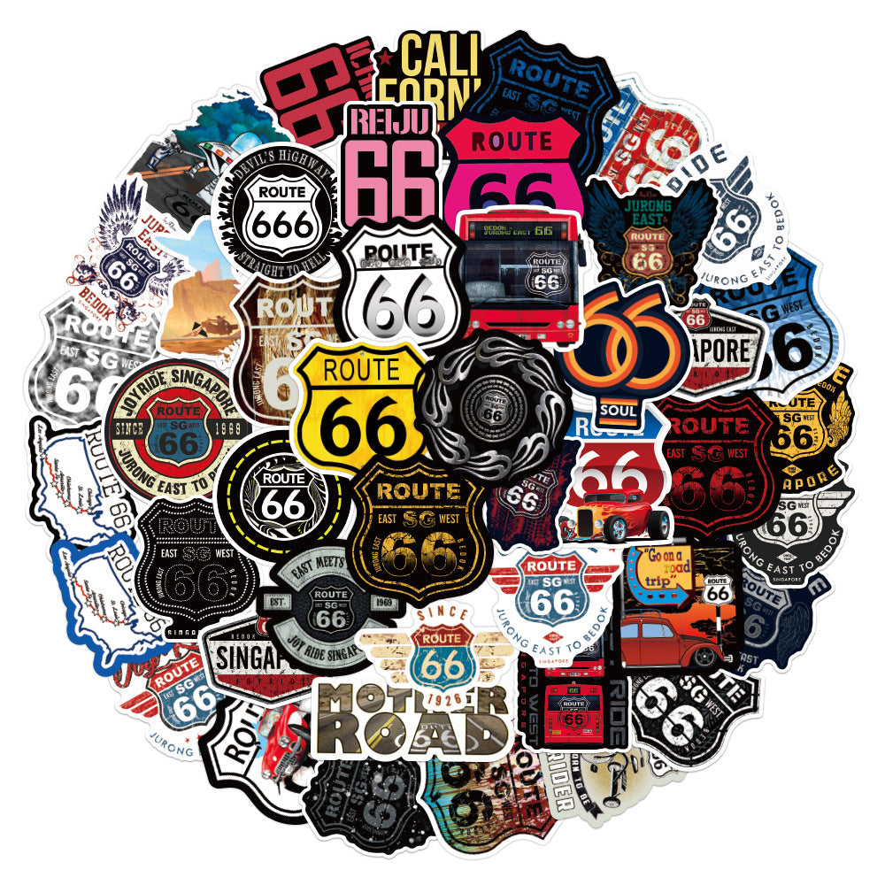100PCS Legend 66 Road Cool Graffiti Sticker Set for Fridge, Skateboard, Water Bottle, Helmet, Guitar, Stationery Box, and Desktop Decor