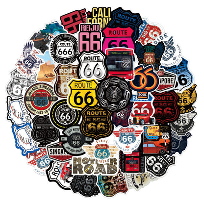 100PCS Legend 66 Road Cool Graffiti Sticker Set for Fridge, Skateboard, Water Bottle, Helmet, Guitar, Stationery Box, and Desktop Decor