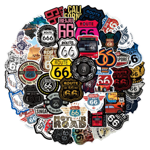 100PCS Legend 66 Road Cool Graffiti Sticker Set for Fridge, Skateboard, Water Bottle, Helmet, Guitar, Stationery Box, and Desktop Decor