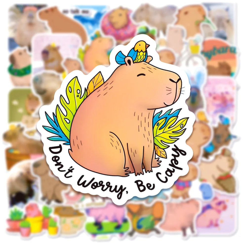 50PCS Cool Popular Stickers Pack Skateboard Guitar Decoration DIY Laptop Animation Cartoon Cute Capybara Graffiti