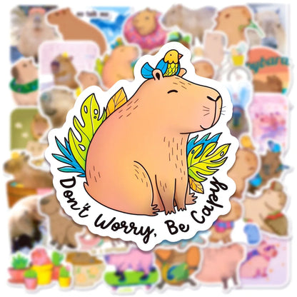 50PCS Cool Popular Stickers Pack Skateboard Guitar Decoration DIY Laptop Animation Cartoon Cute Capybara Graffiti