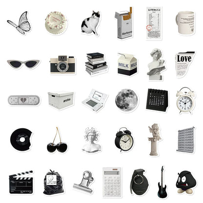 61PCS Cartoon Black and White Minimalist Style Graffiti Stickers Personalized DIY Creative Trend Decorative Decals Toys Skateboard Helmets Popular Fine Stickers