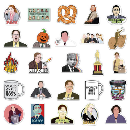 50PCS Cartoon The Office Sticker Graffiti iPad Luggage Computer Guitar DIY Scrapbook Wall Sticker Toy Decoration