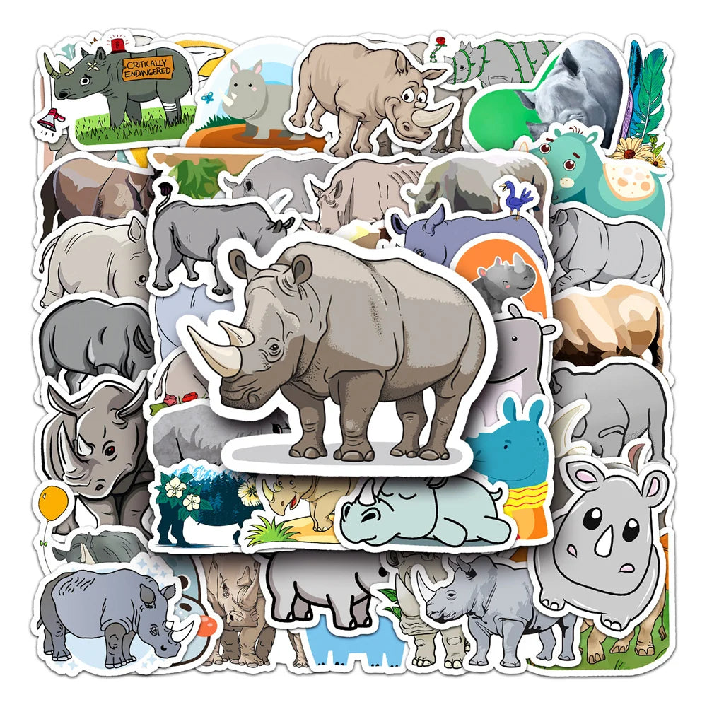 50PCS Rhinoceros Animal Cartoon Graffiti Waterproof Sticker Creative Decoration Refrigerator Skateboard Water Cup