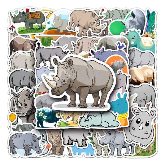 50PCS Rhinoceros Animal Cartoon Graffiti Waterproof Sticker Creative Decoration Refrigerator Skateboard Water Cup