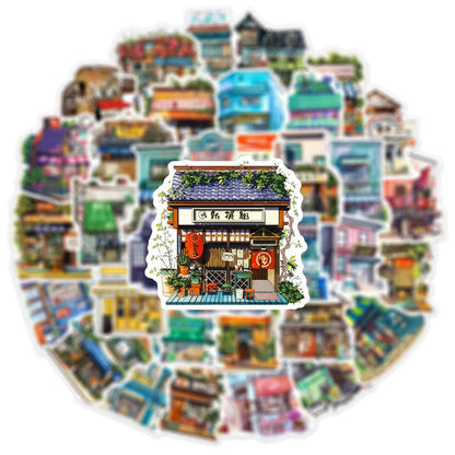 50pcs Japanese Corner Shop Cartoon Graffiti Waterproof Sticker Decoration Creative Refrigerator Skateboard Decal
