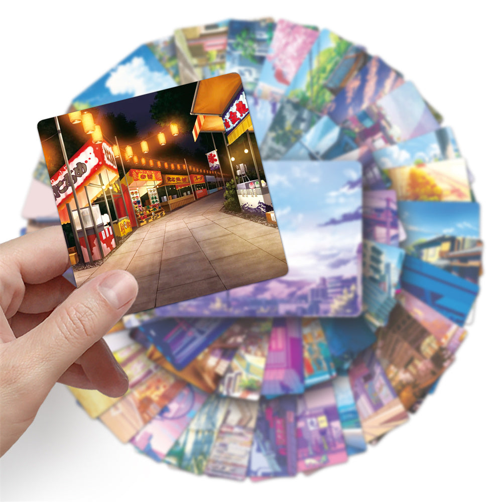 50PCS Japanese Anime Streetscape Stickers - Urban Ghibli-esque Decals for Nostalgic Cityscape Journals, Aesthetic Travel Logs & Animated Memory Preservation