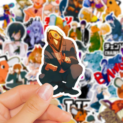 50 pieces of cartoon anime chainsaw man graffiti stickers, personalized, fashionable and creative DIY exquisite decorative stickers, refrigerator, water cup, helmet, guitar, skateboard, popular sticker toys