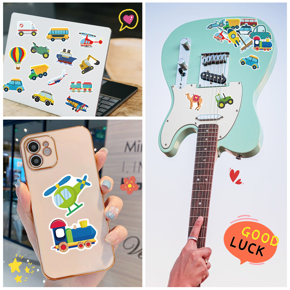 50PCS Construction Vehicle Doodle Stickers, Cute Excavator & Truck Cartoon Decals for Boys, Kids Room, and Toy Theme