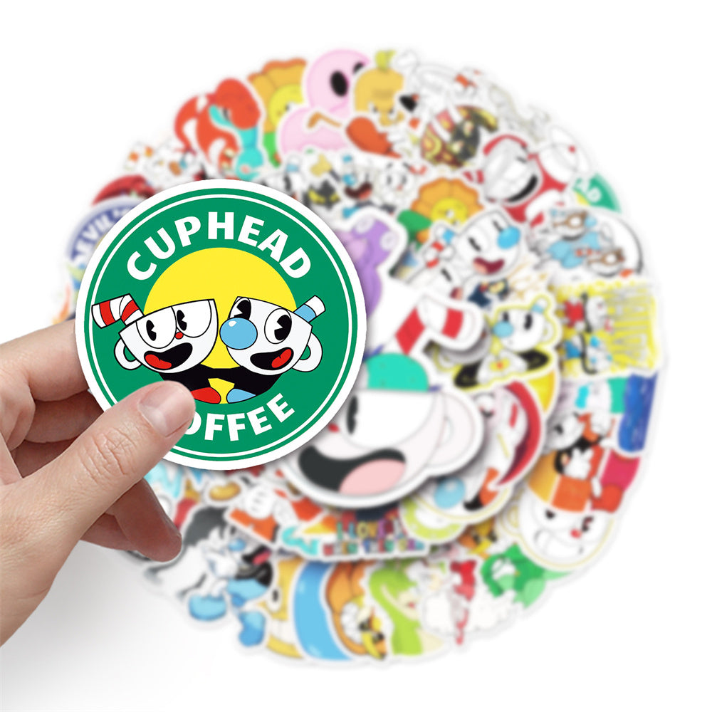 50PCS Classic Cartoon Cute Game Cuphead Series Doodle Stickers Exquisite Fashion Creative DIY Decorative Decals Suitable for Mugs, Helmets, Skateboards, Refrigerators, Stationery Boxes