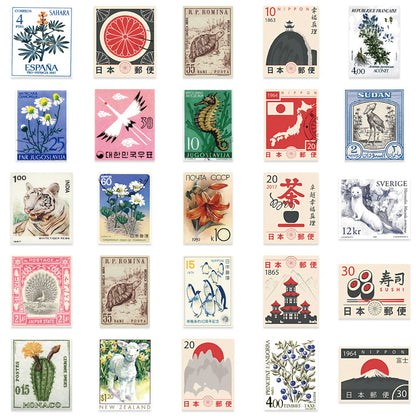 50PCS Cartoon Japanese Retro Travel Stamp Doodle Stickers Exquisite Fashion Creative DIY Journal Decorative Decals Suitable for Skateboards, Guitars, Laptops, Helmets, and Stationery Boxes