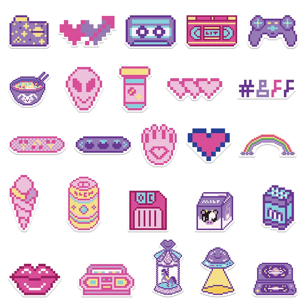50PCS   InsPixel Style Trendy Graffiti Waterproof Sticker Toy Decoration Notebook Children Gift Ipad  PVC Sticker
