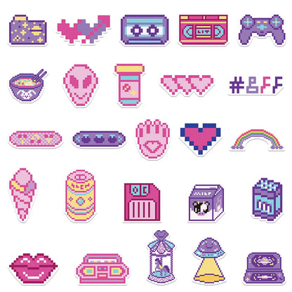50PCS   InsPixel Style Trendy Graffiti Waterproof Sticker Toy Decoration Notebook Children Gift Ipad  PVC Sticker