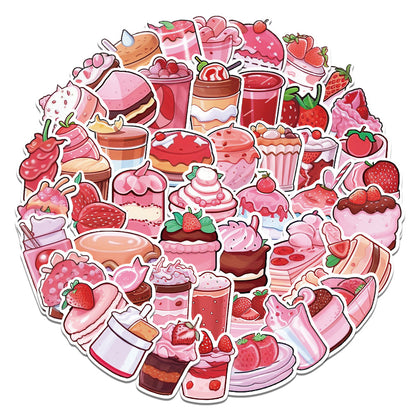 50PCS Pink Dessert Doodle Stickers, Cute Cartoon Sweet Treat Decals for Journals, Laptops, and Aesthetic Decor