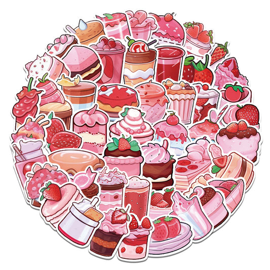 50PCS Pink Dessert Doodle Stickers, Cute Cartoon Sweet Treat Decals for Journals, Laptops, and Aesthetic Decor