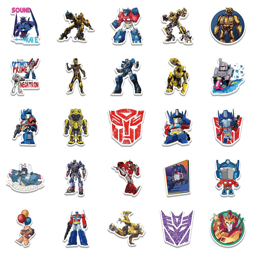 50PCS Transformers Graffiti Stickers for Trunks, Laptops, Skateboards, Refrigerators, Helmets, Water Bottles, Stationery Boxes, and More—Exquisite DIY Desktop Decor Decals