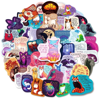 50PCS Cartoon Literary Healing Text Animal Creative Graffiti Sticker Bicycle Scooter DIY Laptop Guitar Computer