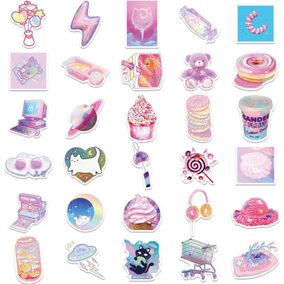 50PCS  NewTrend Korean Vaporwave Laser Graffiti Interior Decoration Handbook DIY Waterproof Sticker Children Toys