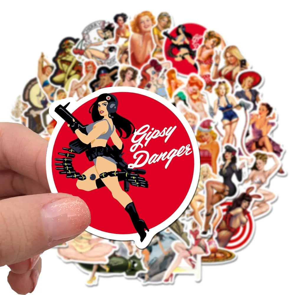 50PCS Cartoon Pin Up Girl Sexy Girl Series Stickers  Luggage Laptop IPad Phone Case Journal Waterproof Stickers