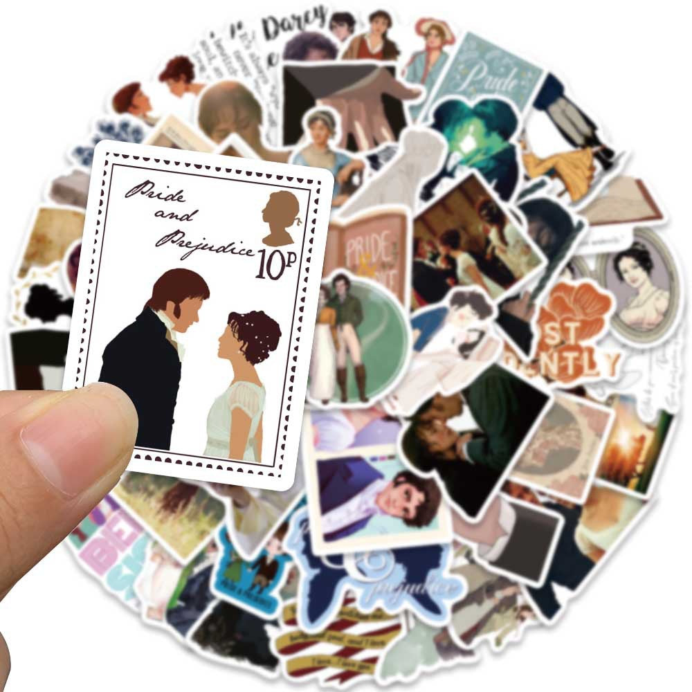 50PCS Pride and Prejudice Doodle Stickers for Film & TV Merchandise Exquisite Creative DIY Journal Decor Decals Suitable for Desks, Chairs, Skateboards, Water Bottles, Helmets, Guitars, and Stationery Cases