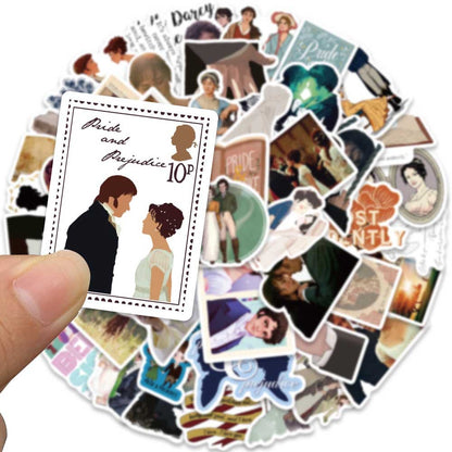 50PCS Pride and Prejudice Doodle Stickers for Film & TV Merchandise Exquisite Creative DIY Journal Decor Decals Suitable for Desks, Chairs, Skateboards, Water Bottles, Helmets, Guitars, and Stationery Cases