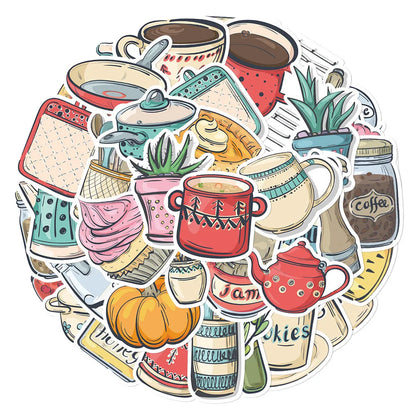 50PCS Cartoon Small Fresh Hand-painted Kitchen Stickers Graffiti Table Computer Pattern Scrapbook Toy Decoration
